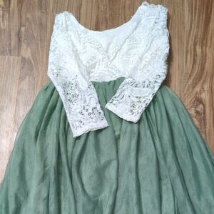 Elegant White and Green Lace Kids Dress